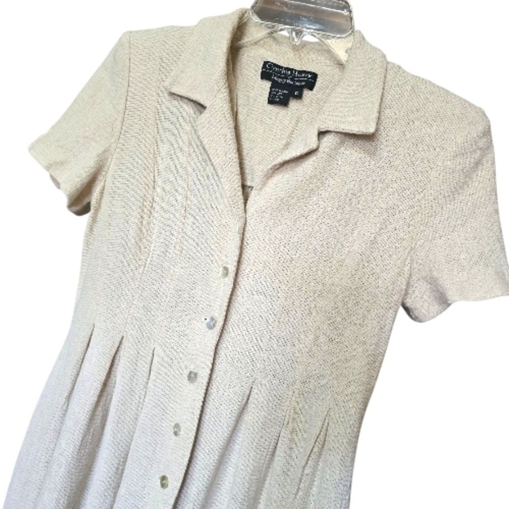 Chic Beige Button-Front Midi Dress - Picture 2 of 6